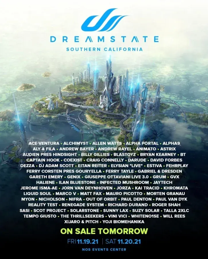 Dreamstate Southern California festival lineup flyer featuring Nicholson