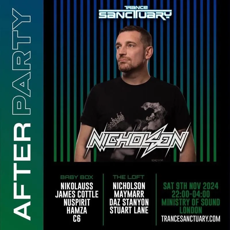 Trance Sanctuary After Party flyer featuring NICHOLSON